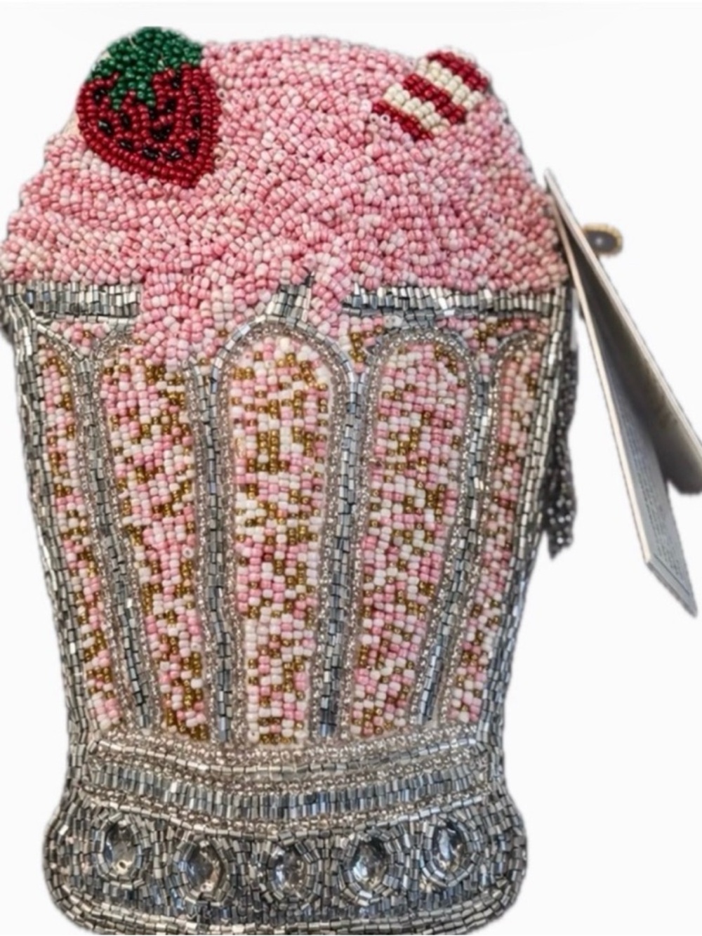 🍦🎀Beaded Strawberry Cupcake Crossbody Bag Milkshake pink